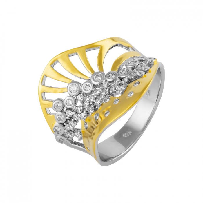 Inel din argint 925 , placat cu aur de 14 kt, Piatra : cubic zirconia , Culoare : transparenta ,Sonis Silver [1]