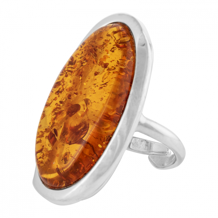 Inel reglabil din argint 925, Piatra: chihlimbar natural, Culoare: maro cognac, [1]