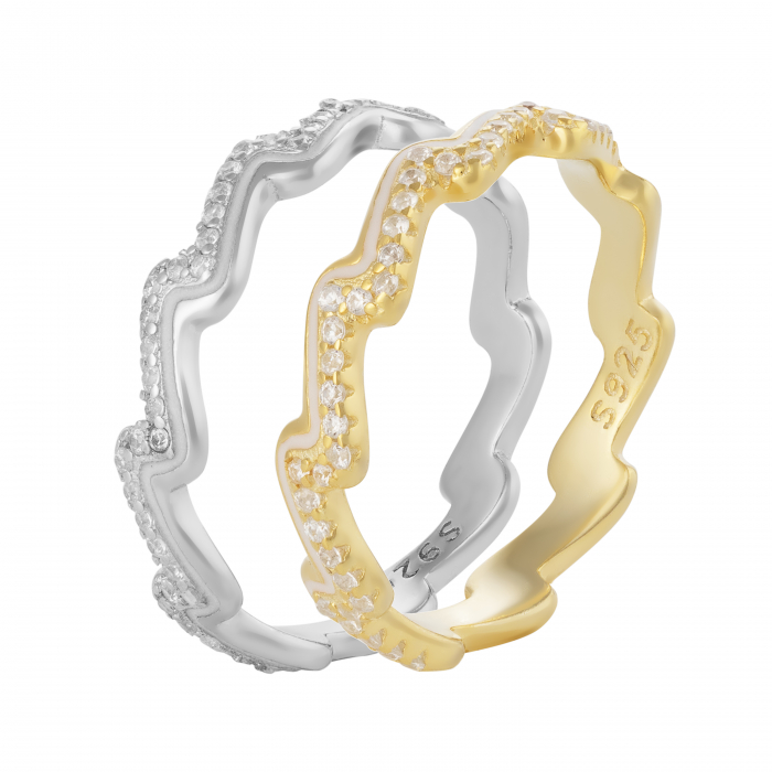 Inel din argint 925 ,placat cu aur de 14 kt, Piatra: cubic zirconia si email,Culoare: alb si transparent, [2]