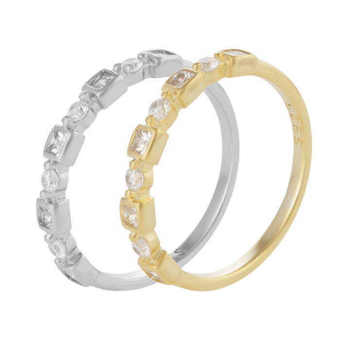 Inel din argint 925 , placat cu aur de 14 kt, Piatra : zirconia fatetata , Culoare : transparenta , [2]