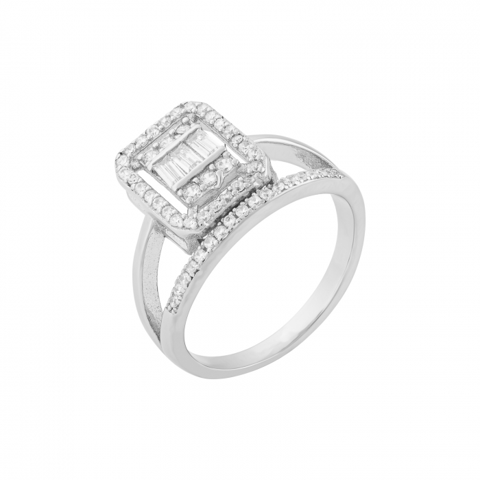 Inel din argint 925 rodiat, Piatra: zirconia fatetata si cubic zirconia, Culoare: transparenta, Sonis Silver [1]