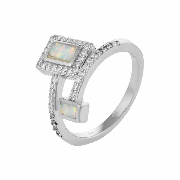 Inel din argint 925 rodiat , Piatra: opal de laborator si cubic zirconia, Culoare: alb cu insertii si transparent, Sonis Silver [1]