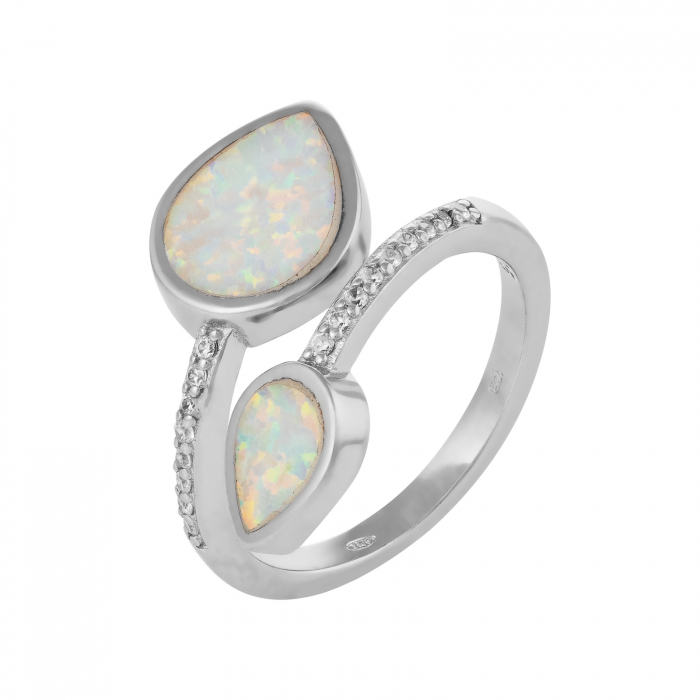 Inel din argint 925 rodiat , Piatra: opal de laborator si cubic zirconia, Culoare: alb cu insertii si transparent, Sonis Silver [1]