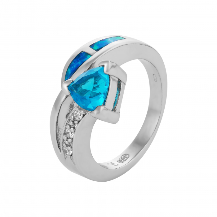 Inel din argint 925 rodiat, Piatra : opal de laborator , zirconia fatetata si cubic zirconia ,Culoare : albastru si transparent  Sonis Silver [1]