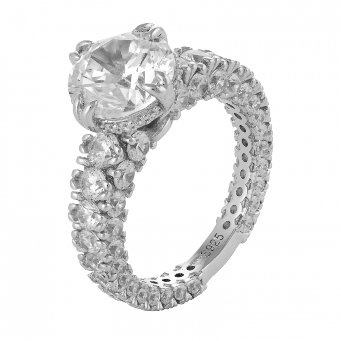 Inel din argint 925 rodiat, Piatra: zirconia fatetata si cubic zirconia, Culoare : transparenta , Sonis Silver [1]