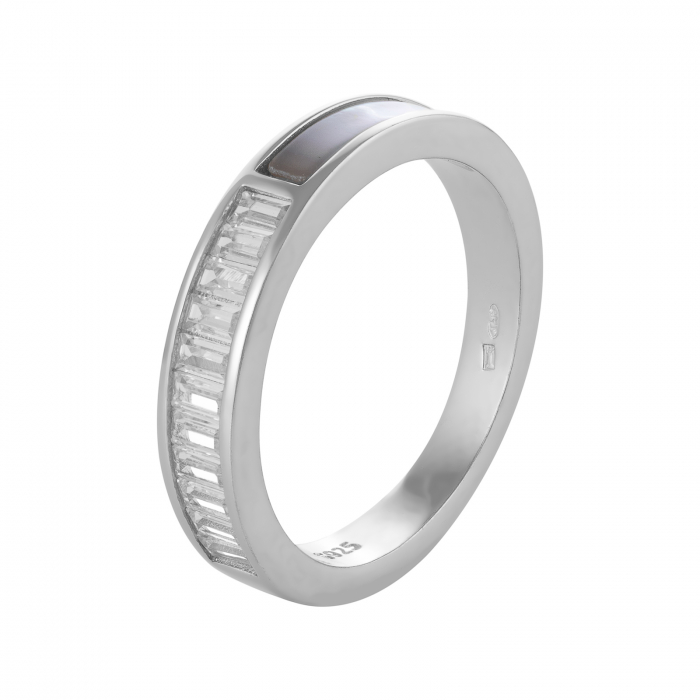Inel din argint 925 rodiat, Piatra: zirconia fatetata si sidef, Culoare : transparenta si sidef , Sonis Silver [1]