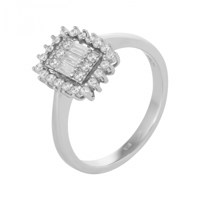 Inel din argint 925 rodiat, Piatra: zirconia fatetata si cubic zirconia , Culoare : transparenta, [1]