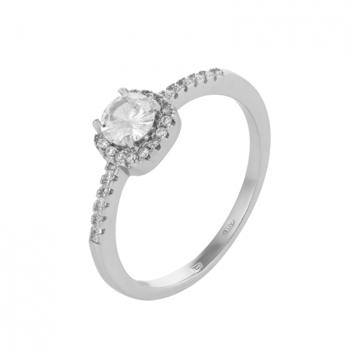 Inel din argint 925 rodiat, Piatra : zirconia fatetata si cubic zirconia, Culoare : transparenta, [1]