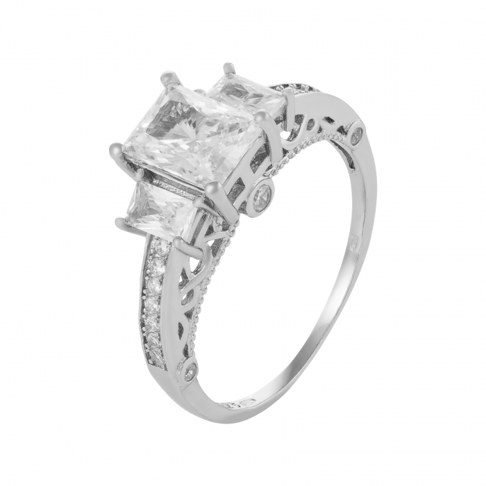 Inel din argint 925 rodiat, Piatra: zirconia fatetata si cubic zirconia, Culoare: transparenta, Sonis Silver [1]