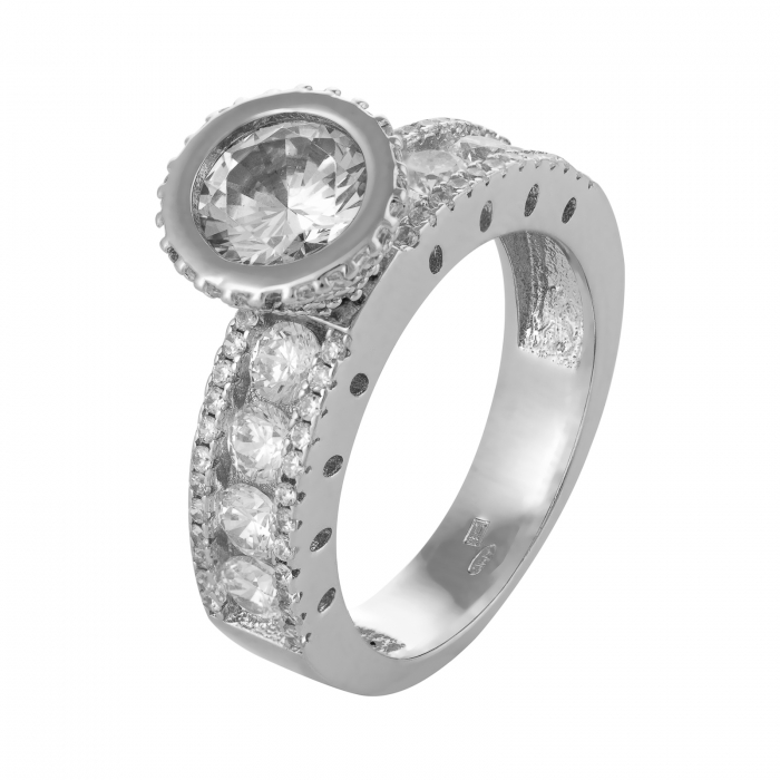 Inel din argint 925 rodiat, Piatra: zirconia fatetata si cubic zirconia , Culoare : transparenta , Sonis Silver [1]