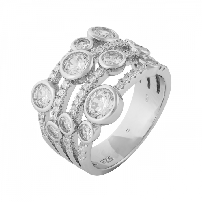 Inel din argint 925 rodiat, Piatra: zirconia fatetata si cubic zirconia, Culoare: transparenta, Sonis Silver [1]