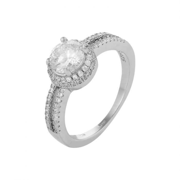 Inel din argint 925 rodiat, Piatra : zirconia fatetata si cubic zirconia , Culoare : transparenta , [1]