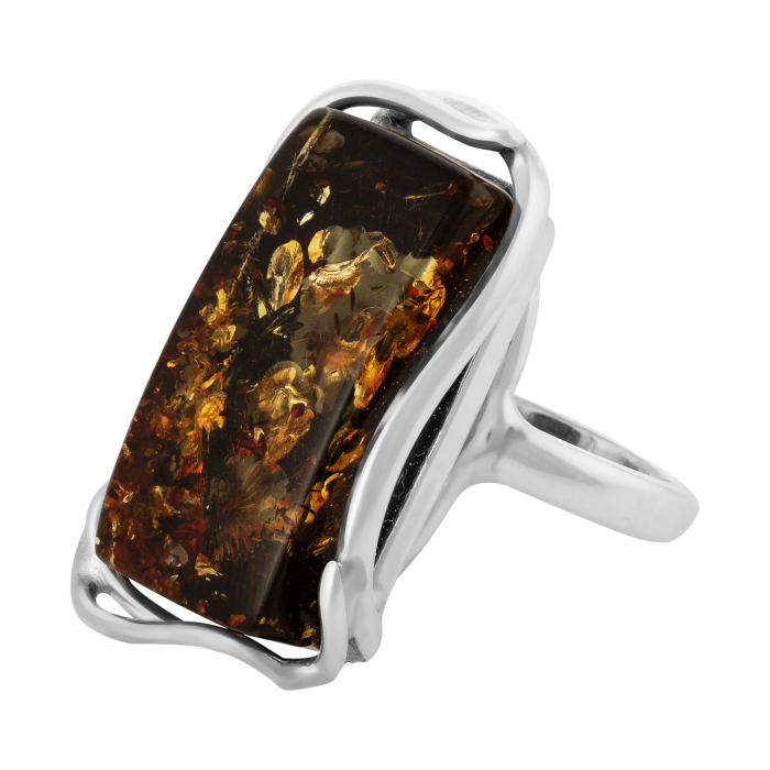 Inel reglabil, din argint 925 , Piatra : chihlimbar natural, Culoare : maro cognac, Sonis Silver [1]