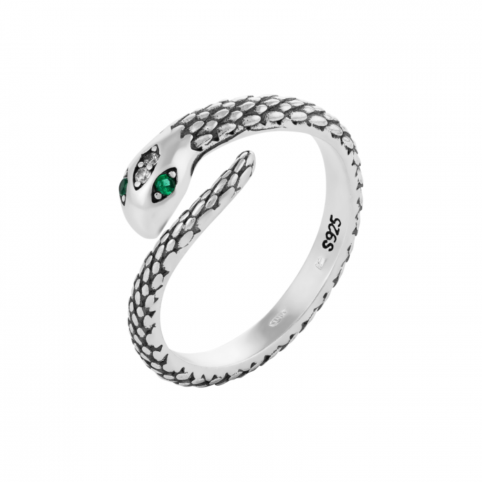 Inel reglabil din argint 925 vintage, Piatra: cubic zirconia, Culoare: transparent si verde, Sonis Silver [1]
