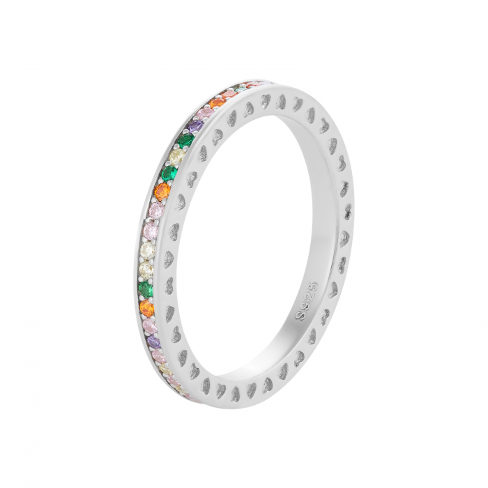Inel tip Tennis  , din argint 925 rodiat , Piatra : cubic zirconia , Culoare : multicolor , [1]