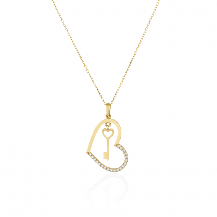 Lant cu pandantiv, din aur 585/ 14 kt, Piatra: cubic zirconia, Culoare: transparenta [1]