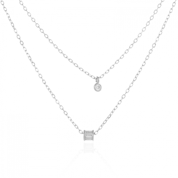 Lant dublu ,  cu pandantiv din argint 925 rodiat  , Piatra : cubic zirconia , Culoare : transparenta , [1]