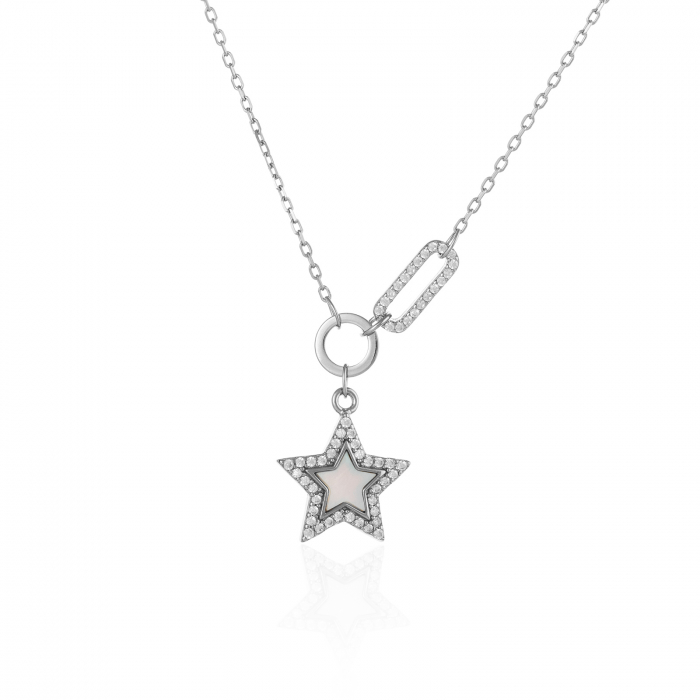 Lant din argint 925 rodiat,Piatra : sidef si  cubic zirconia  , Culoare : sidef si transparent , [1]
