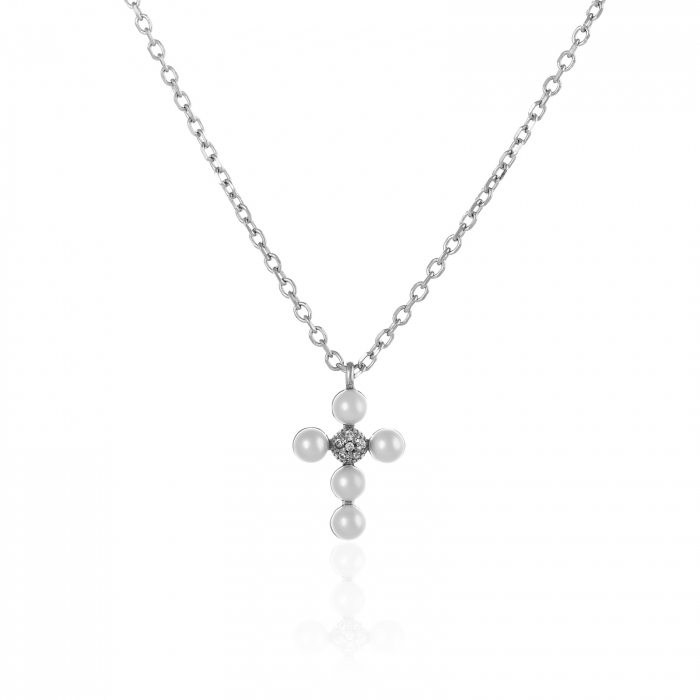 Lant din argint 925 rodiat , Piatra : cubic zirconia si perla de laborator, Culoare :  alb si transparent , Sonis Silver [1]