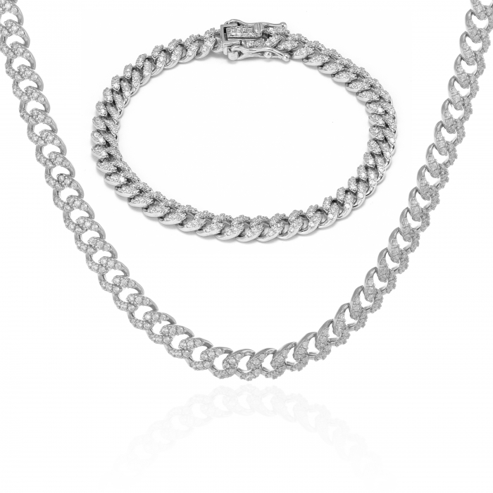 Lant tip "Cuban " din argint 925 rodiat ,Piatra : cubic zirconia , Culoare : transparenta ,Sonis Silver [2]