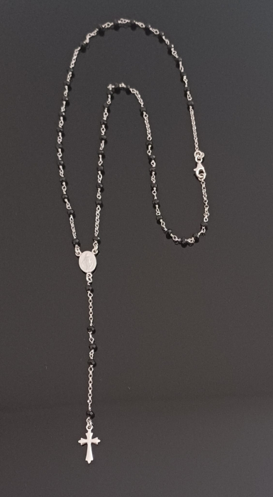 Lant  tip " rozariu" din argint 925 rodiat, Piatra: onix fatetat, Culoare: negru, Sonis Silver [2]