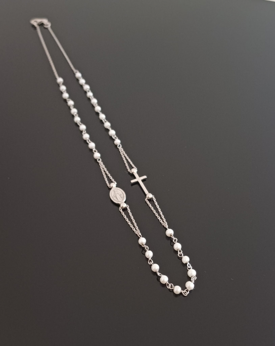 Lant tip" rozariu "din argint 925 rodiatPiatra : perla de laborator  Culoare : alb [2]