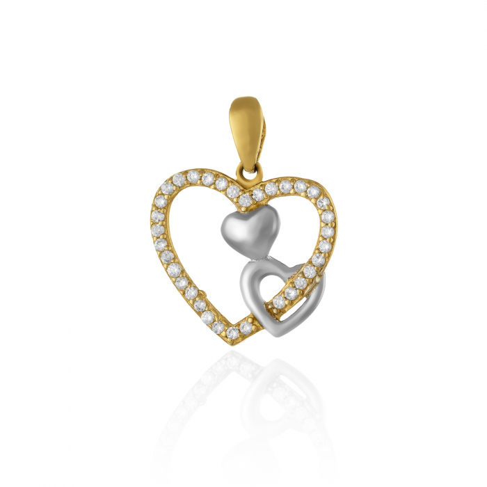 Pandantiv din aur 585/ 14 kt, galben si alb, Piatra: cubic zirconia, Culoare: transparenta [1]