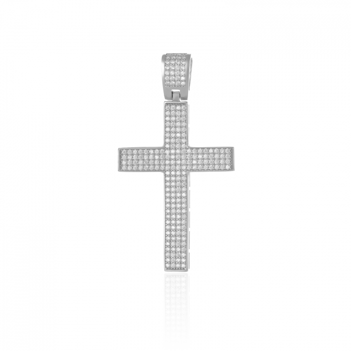 Pandantiv tip " Cruce " din argint  925 rodiat , Piatra : cubic zirconia , Culoare : transparenta , [1]