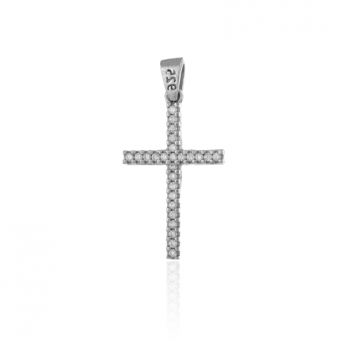Pandantiv tip " Cruce " din argint 925 rodiat , Piatra : cubic zirconia , Culoare :  negru,transparent, [2]