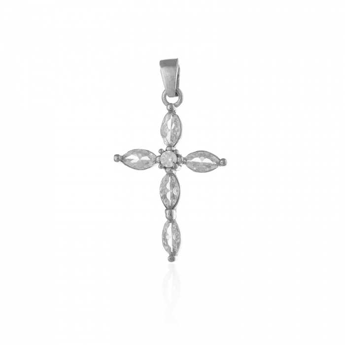 Pandantiv tip "Cruce " din argint 925 rodiat , Piatra : zirconia fatetata , Culoare : transparenta, [1]