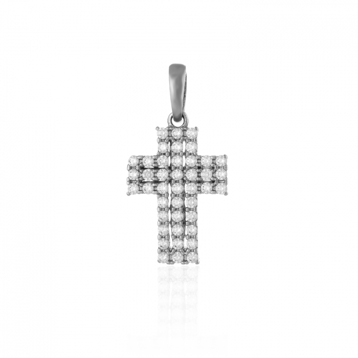 Pandantiv tip ''Cruce'', din aur alb 585/ 14 kt, Piatra: cubic zirconia, Culoare: transparenta [1]