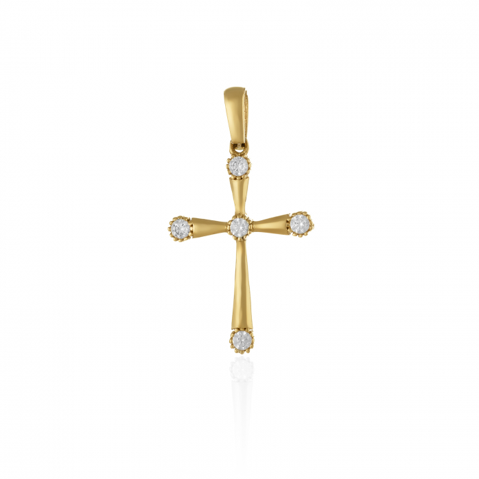Pandantiv tip ''Cruce'', din aur 585/ 14 kt, Piatra: cubic zirconia, Culoare: transparenta [1]
