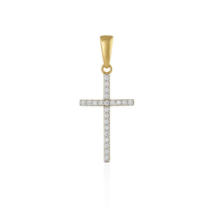 Pandantiv tip ''Cruce'', din aur 585/ 14 kt, Piatra: cubic zirconia, Culoare: transparenta [1]