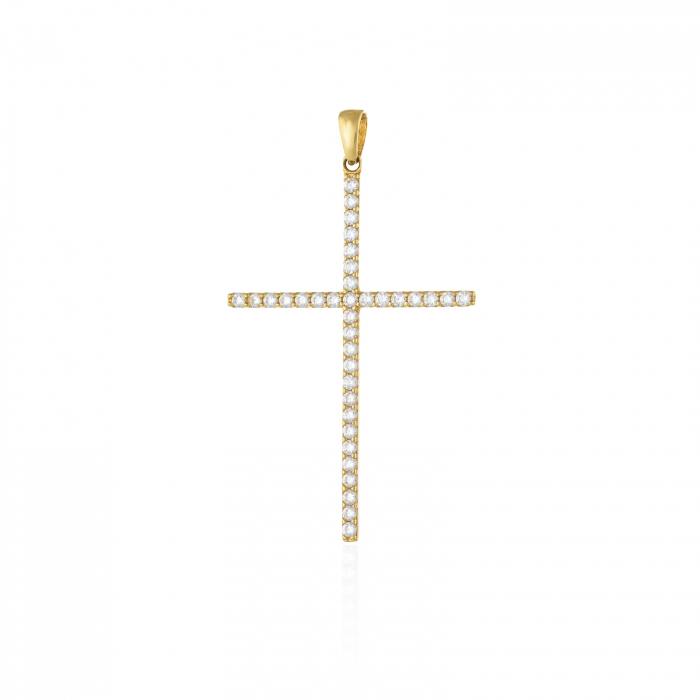 Pandantiv tip ''Cruce'', din aur 585/ 14 kt, Piatra: cubic zirconia, Culoare: transparenta [1]