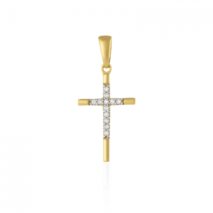 Pandantiv tip ''Cruce'', din aur 585/ 14 kt, Piatra: cubic zirconia, Culoare: transparenta [1]