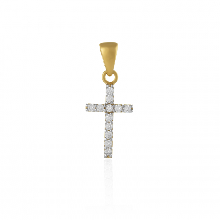 Pandantiv tip ''Cruce'', din aur 585/ 14 kt, Piatra: cubic zirconia, Culoare: transparenta [1]