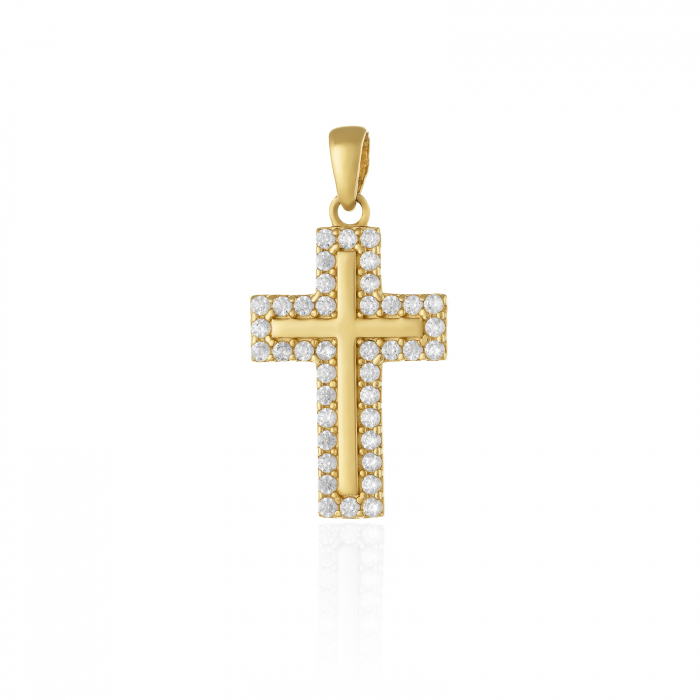 Pandantiv tip ''Cruce'', din aur 585/ 14 kt, Piatra: cubic zirconia, Culoare: transparenta [1]