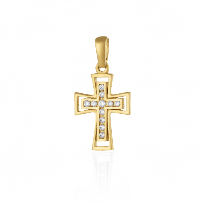 Pandantiv tip ''Cruce'', din aur 585/ 14 kt, Piatra: cubic zirconia, Culoare: transparenta [1]