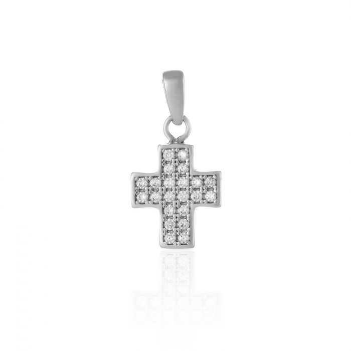 Pandantiv tip ''Cruce'', din aur alb 585/ 14 kt, Piatra: cubic zirconia, Culoare: transparenta [1]