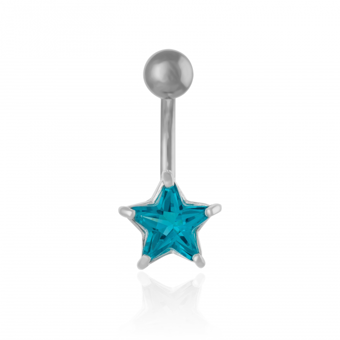 Piercing ombilical cu tija din otel medicinal si accesoriu din argint 925, Piatra: zirconia fatetata, Culoare: albastru, Sonis Silver [1]
