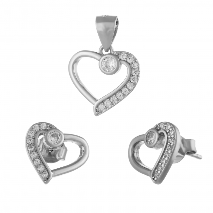 Set din argint 925 rodiat  ( cercei+pandantiv ), Piatra ; zirconia fatetata si cubic zirconia , Culoare : transparenta , [1]