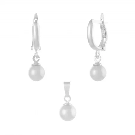 Set din argint 925 ( cercei+pandantiv),Piatra : perla de laborator , Culoare : alb , [1]