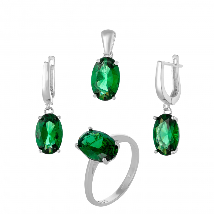 Set din argint 925 (cercei + pandantiv+inel) Piatra: zirconia fatetata , Culoare: verde, Sonis Silver [1]