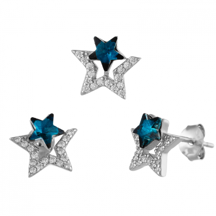 Set din argint 925 ( cercei+pandantiv),Piatra: zirconia fatetata si cubic zirconia, Culoare: albastru si ttransparent, [1]