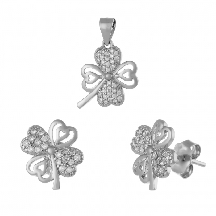 Set din argint 925 rodiat ( cercei+pandantiv), Piatra : cubic zirconia , Culoare : transparenta , [1]