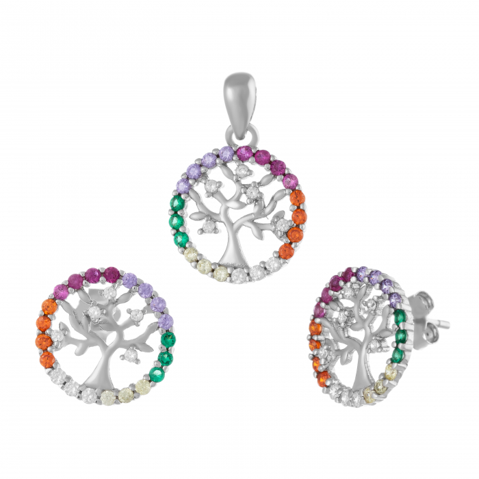 Set din argint 925 rodiat  ( cercei+pandantiv),Piatra : cubic zirconia , Culoare : multicolor , Sonis Silver [1]