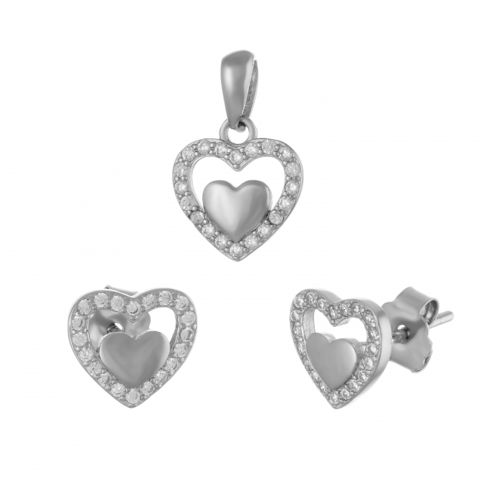 Set din argint 925 rodiat  ( cercei+pandantivl), Piatra : cubic zirconia , Culoare : transparenta , [1]