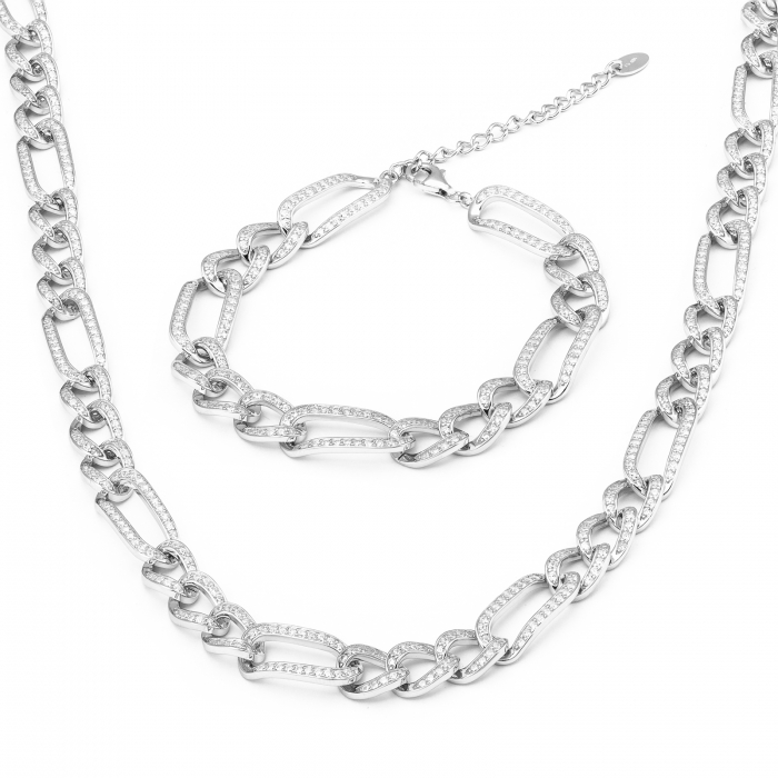 Set din argint 925 (colier + bratara ) rodiat , Piatra : cubic zirconia , Culoare : transparenta , Sonis Silver [1]