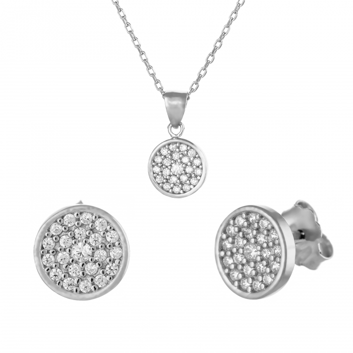 Set din argint 925 rodiat (cercei+lant+pandantiv), Piatra: cubic zirconia, Culoare: transparenta, [1]