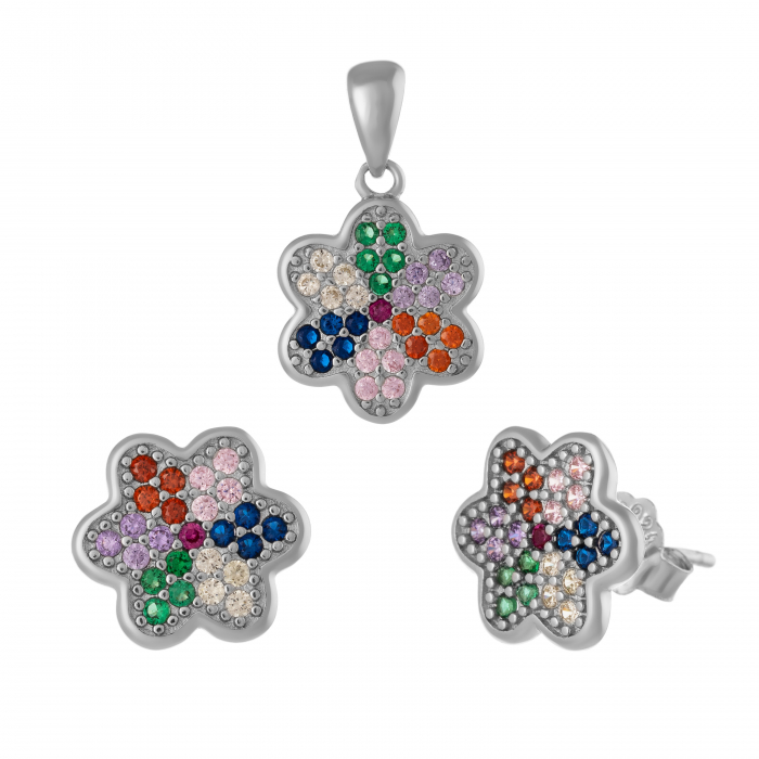 Set din argint 925 rodiat (cercei+pandantiv), Piatra: cubic zirconia, Culoare: multicolor, [1]